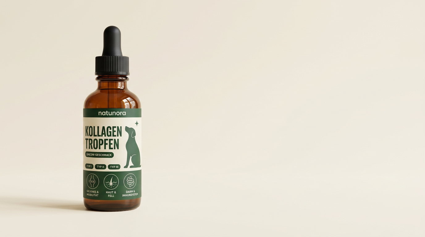 natunora Kollagen-Tropfen auf einem hellen Untergrund